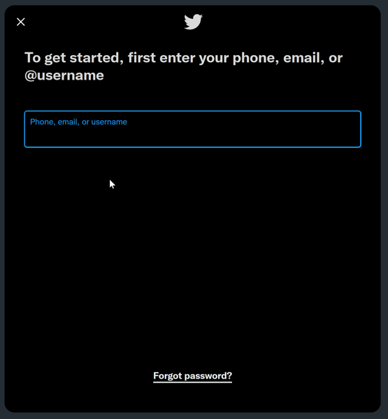 Twitter login screen