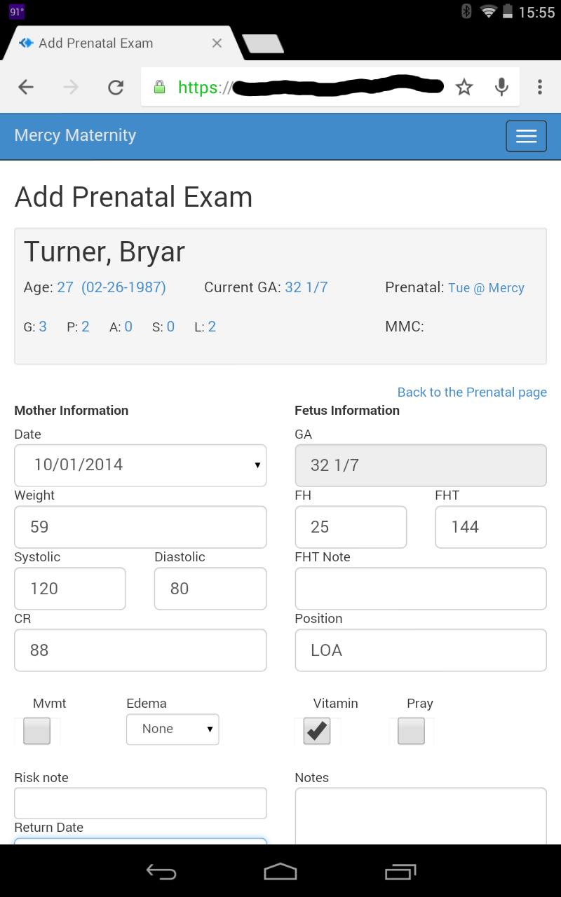 Add prenatal exam on the tablet