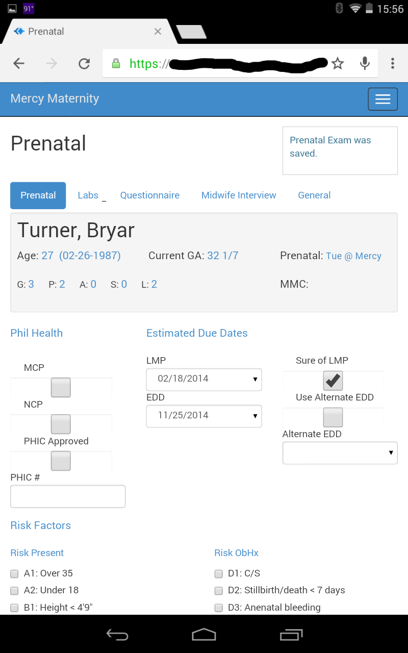 Prenatal screen on the tablet