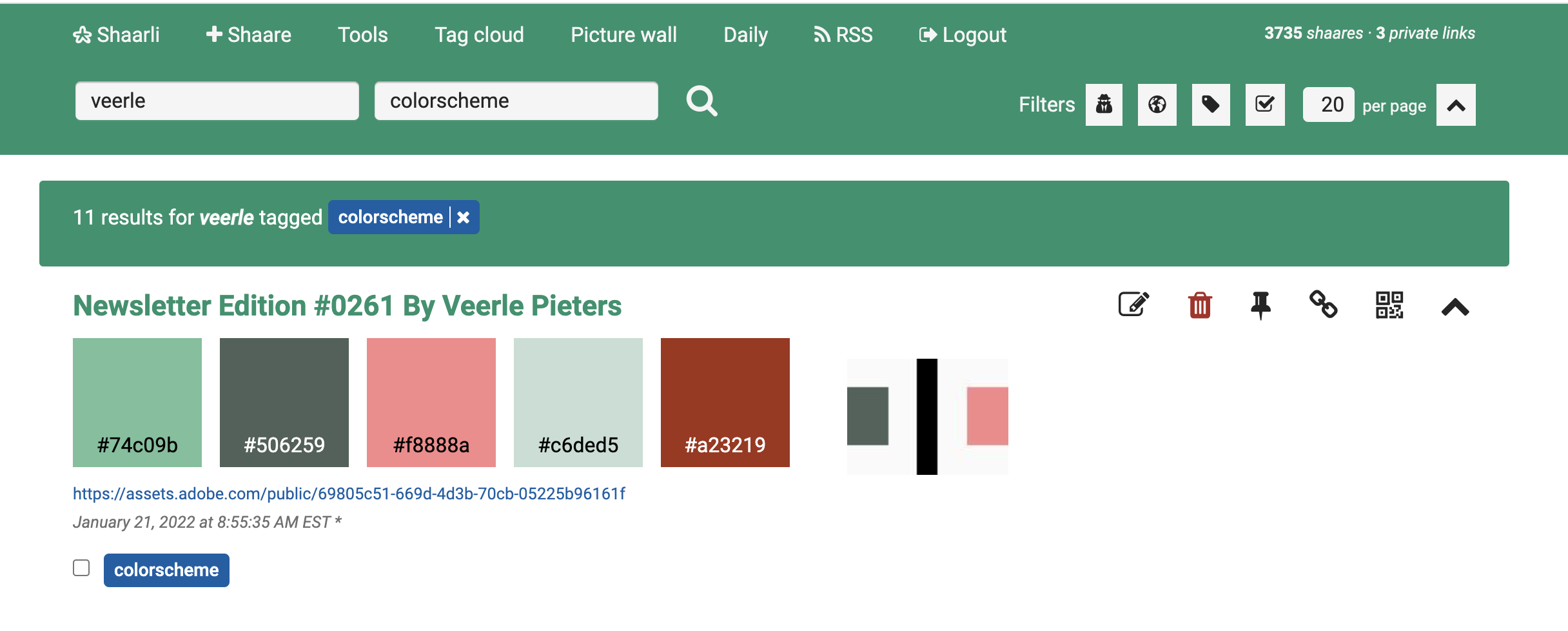 Shaarli Colorscheme plugin preview