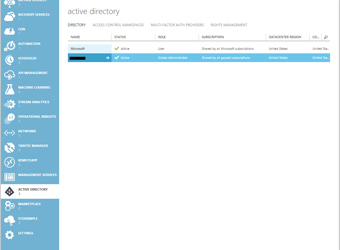 Find your AD tenant on the right side list