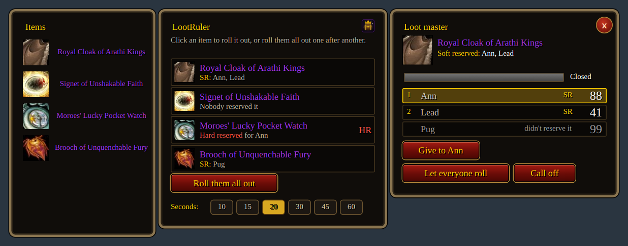 The loot master's panel and window