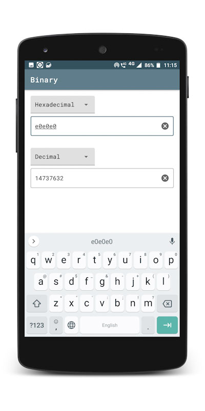 Hexadecimal input with alphabetic keyboard