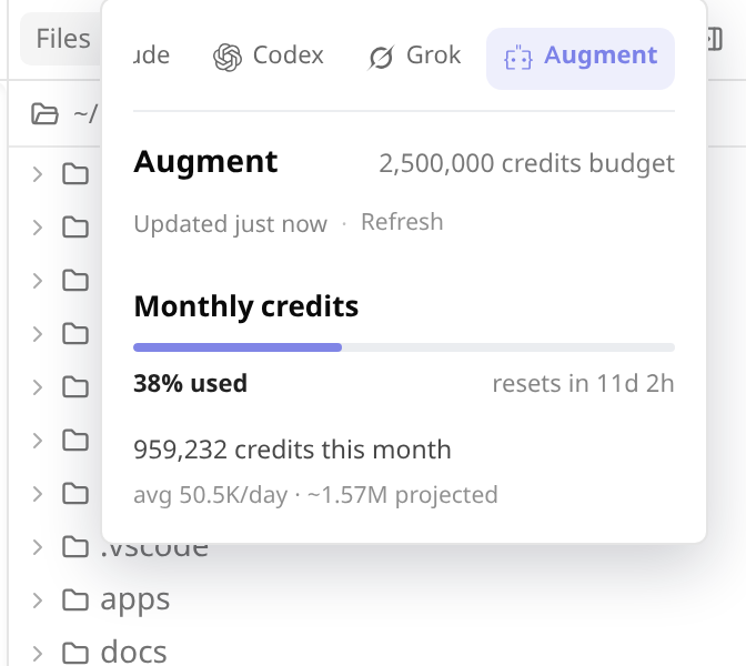 Provider panel — Augment