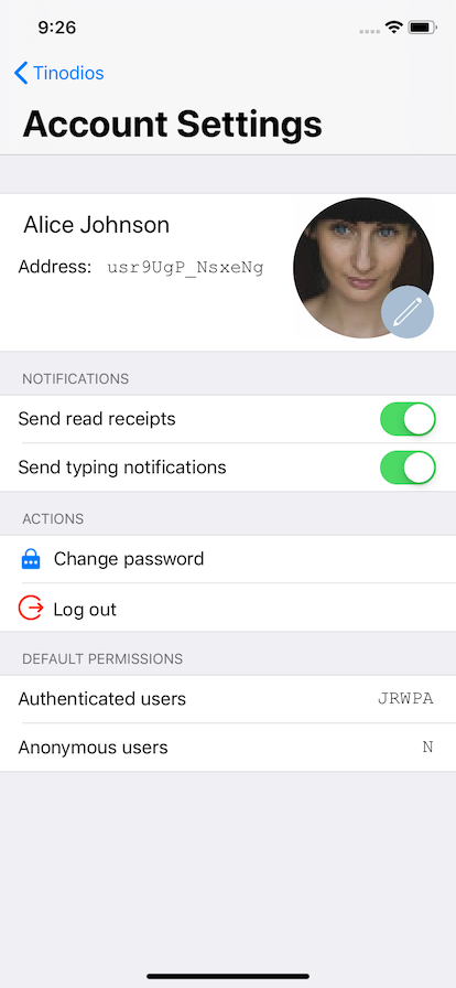 iOS screenshot: account settings