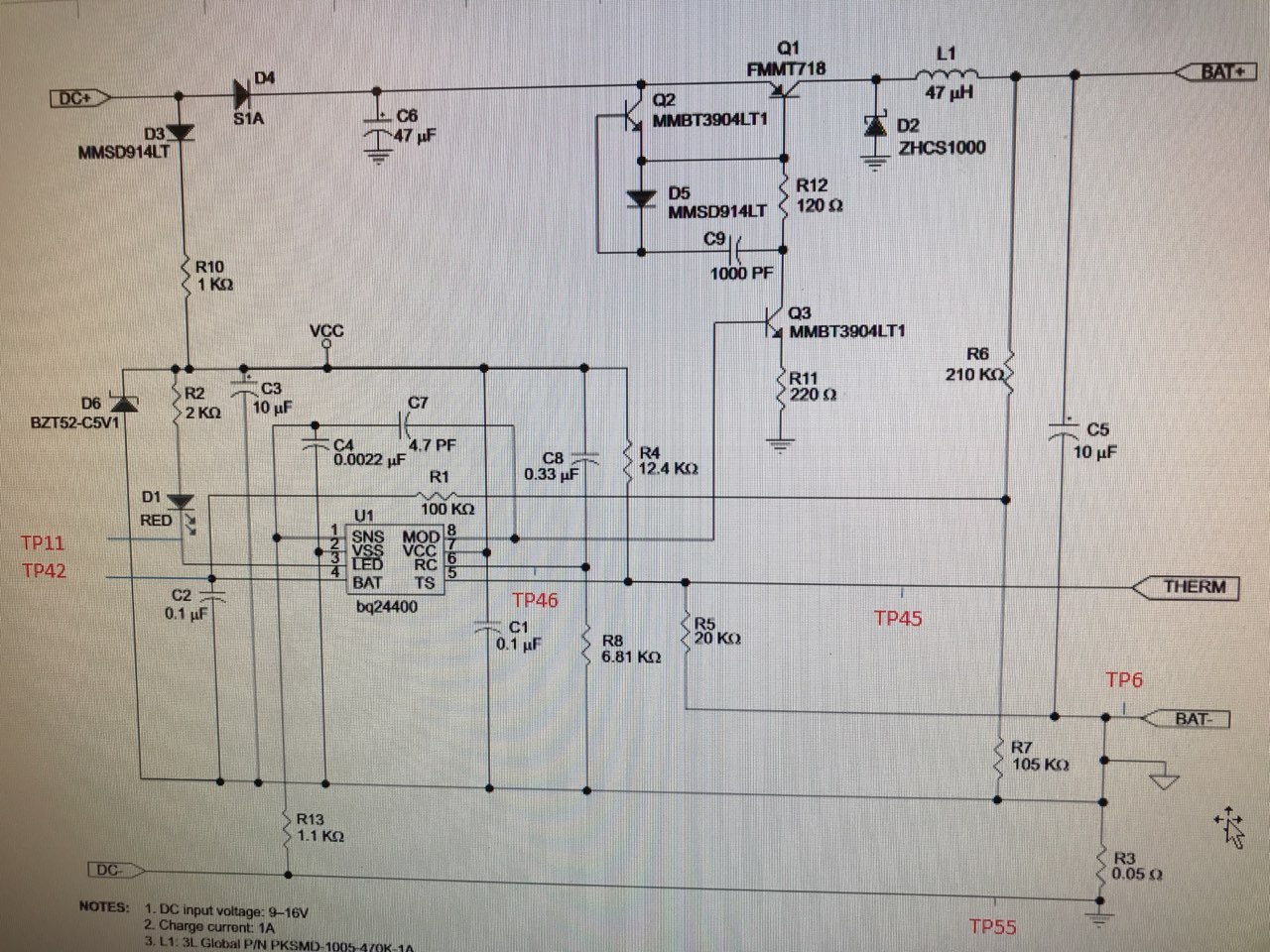 BQ24400 (charge IC) with testpoints