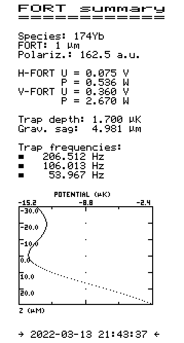 Printout of the same shallow FORT potential