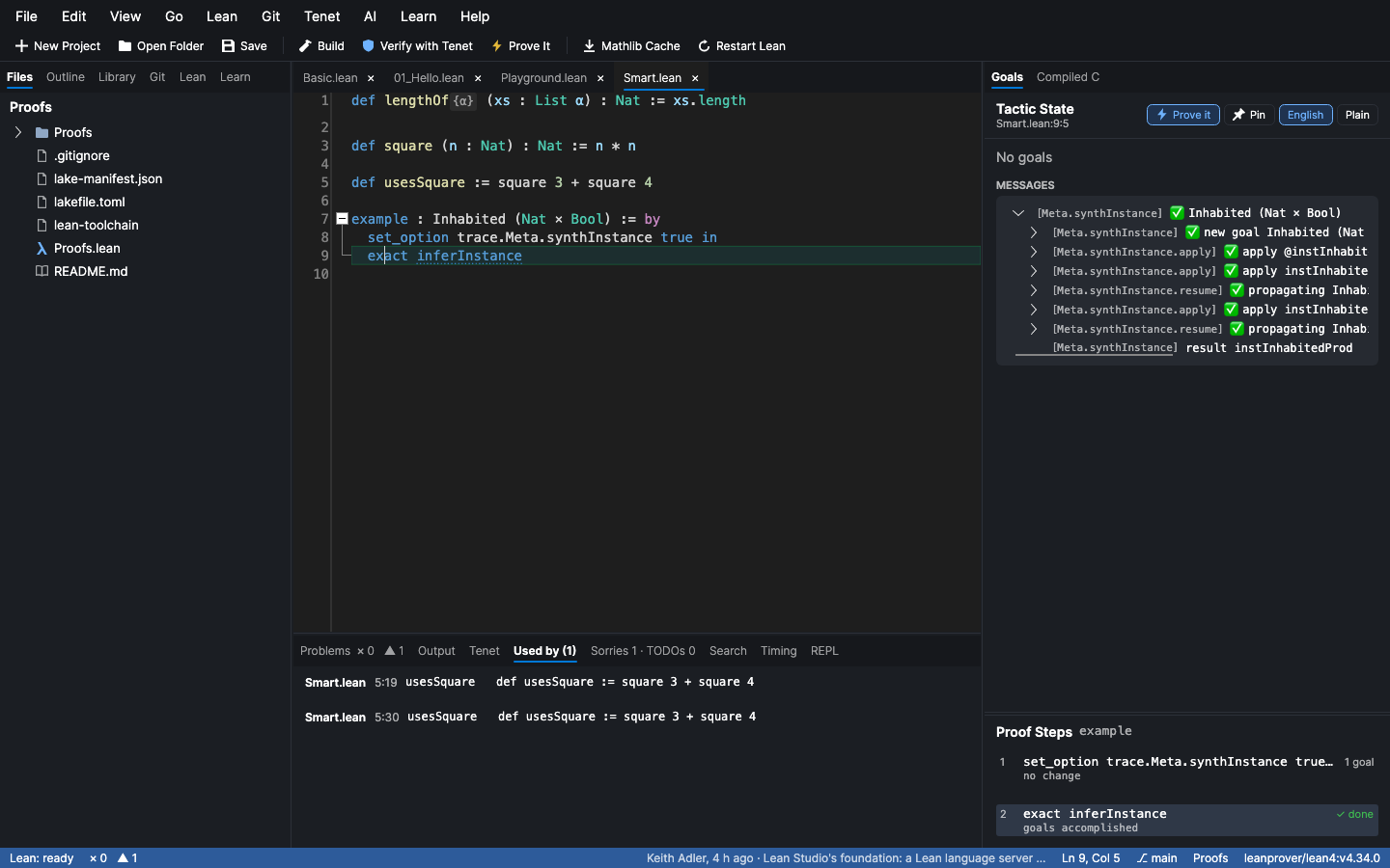 Inlay hints, semantic colours, the callers of square, and an instance-search trace expanded
