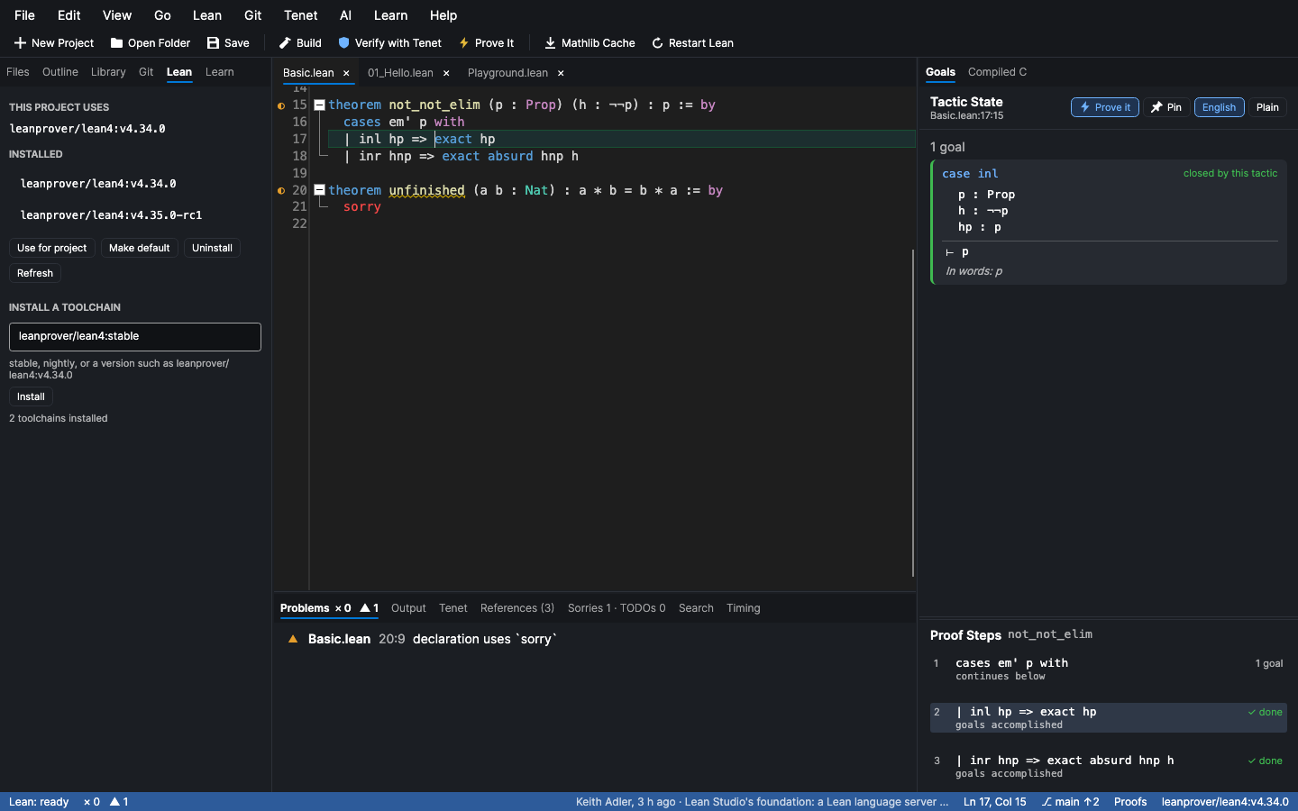 The toolchains panel