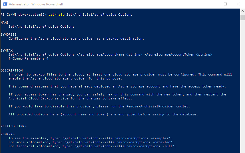 Screenshot: Help documentation inside PowerShell