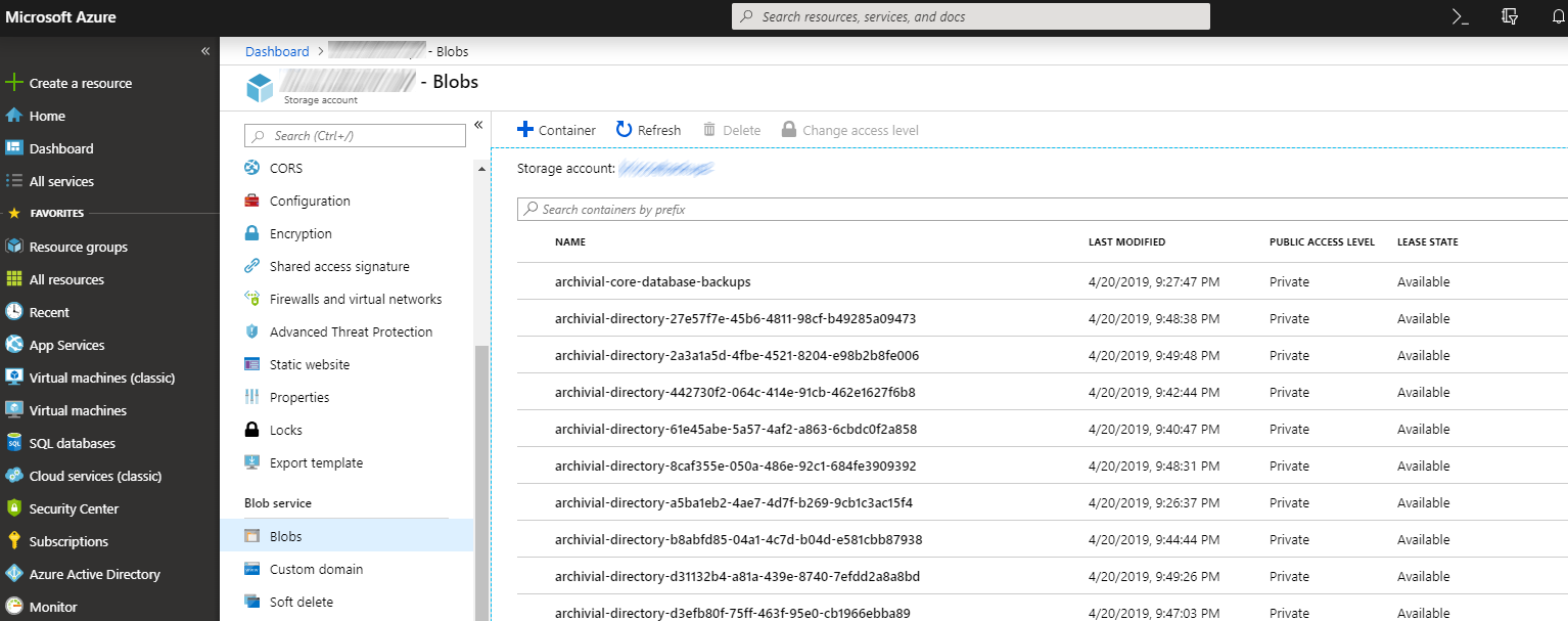 Screenshot: Files Backed up to Azure