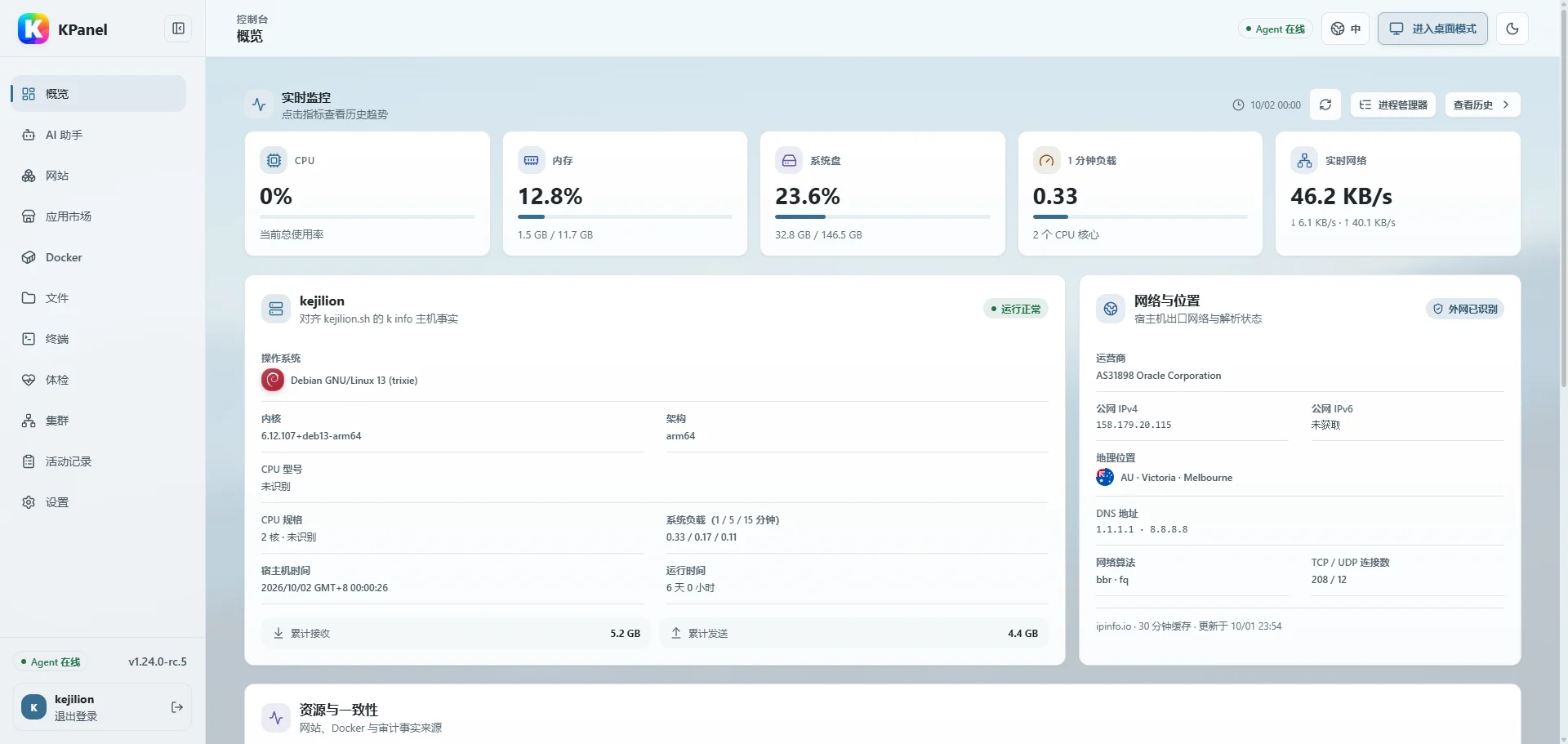 KPanel 经典模式服务器概览