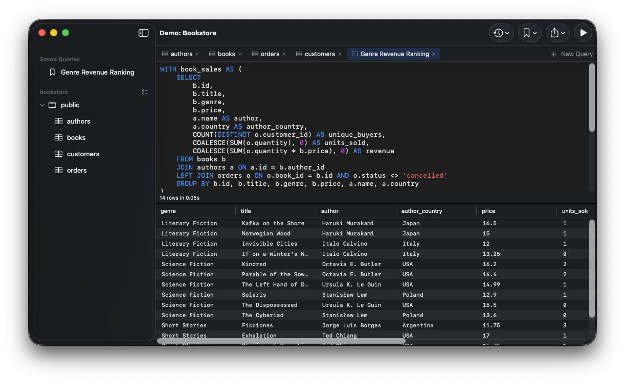 dbOSK SQL query editor with inline results