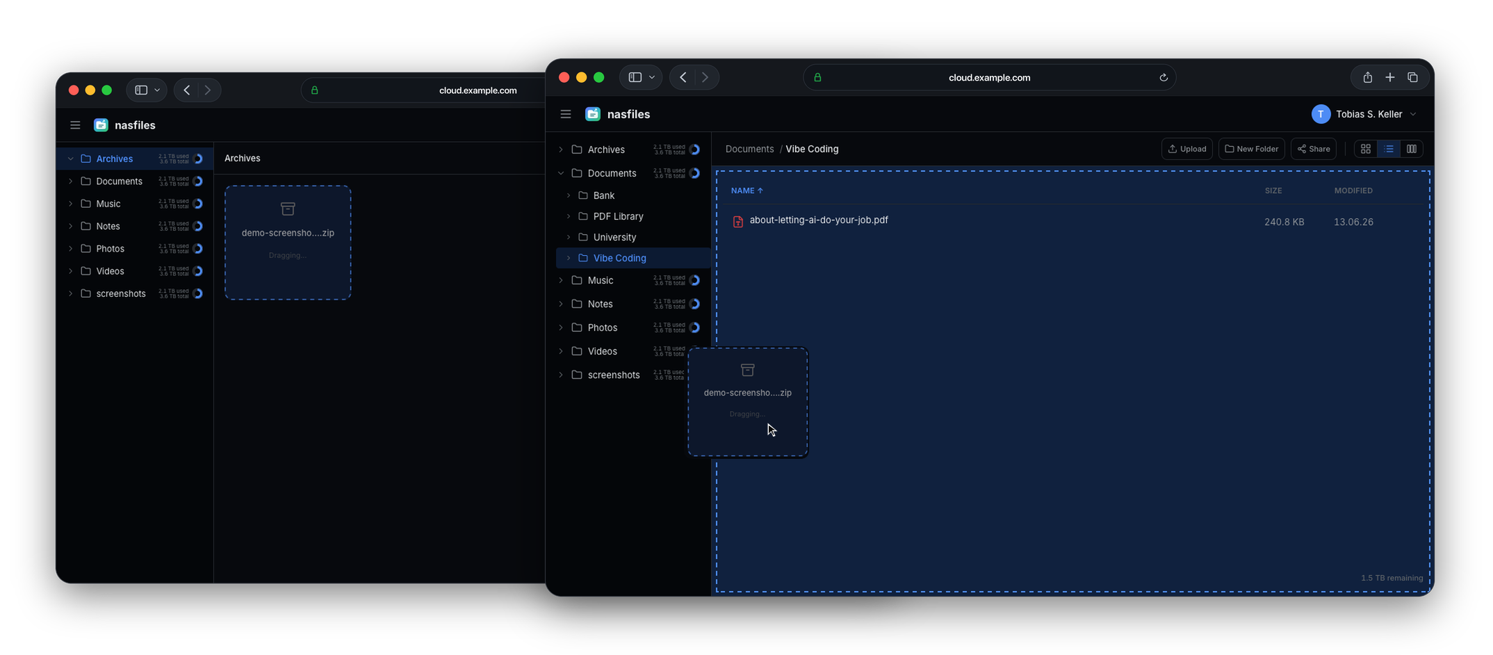 NAS Drive drag and drop between browser windows