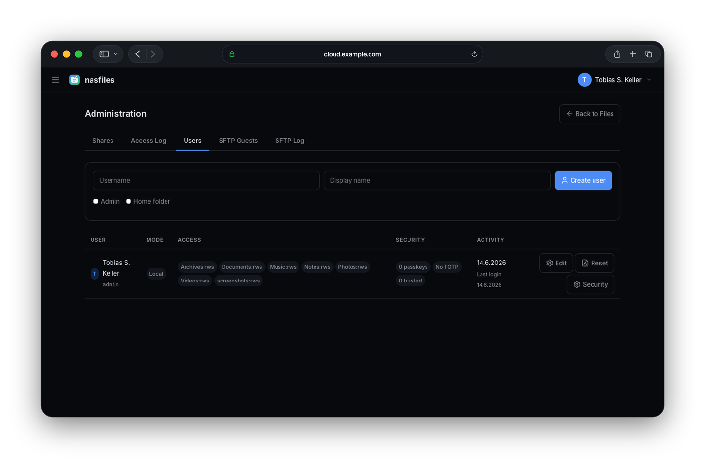 NAS Drive user administration and permissions