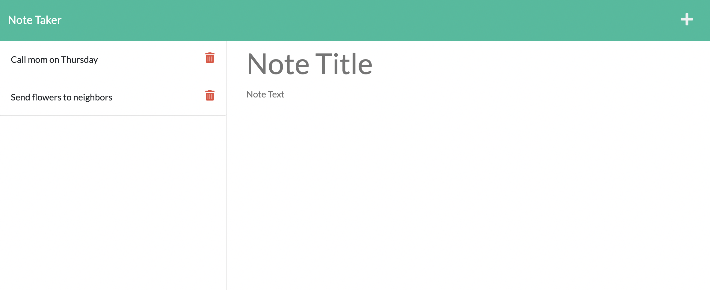 inputs for note title and text, with two others on the side