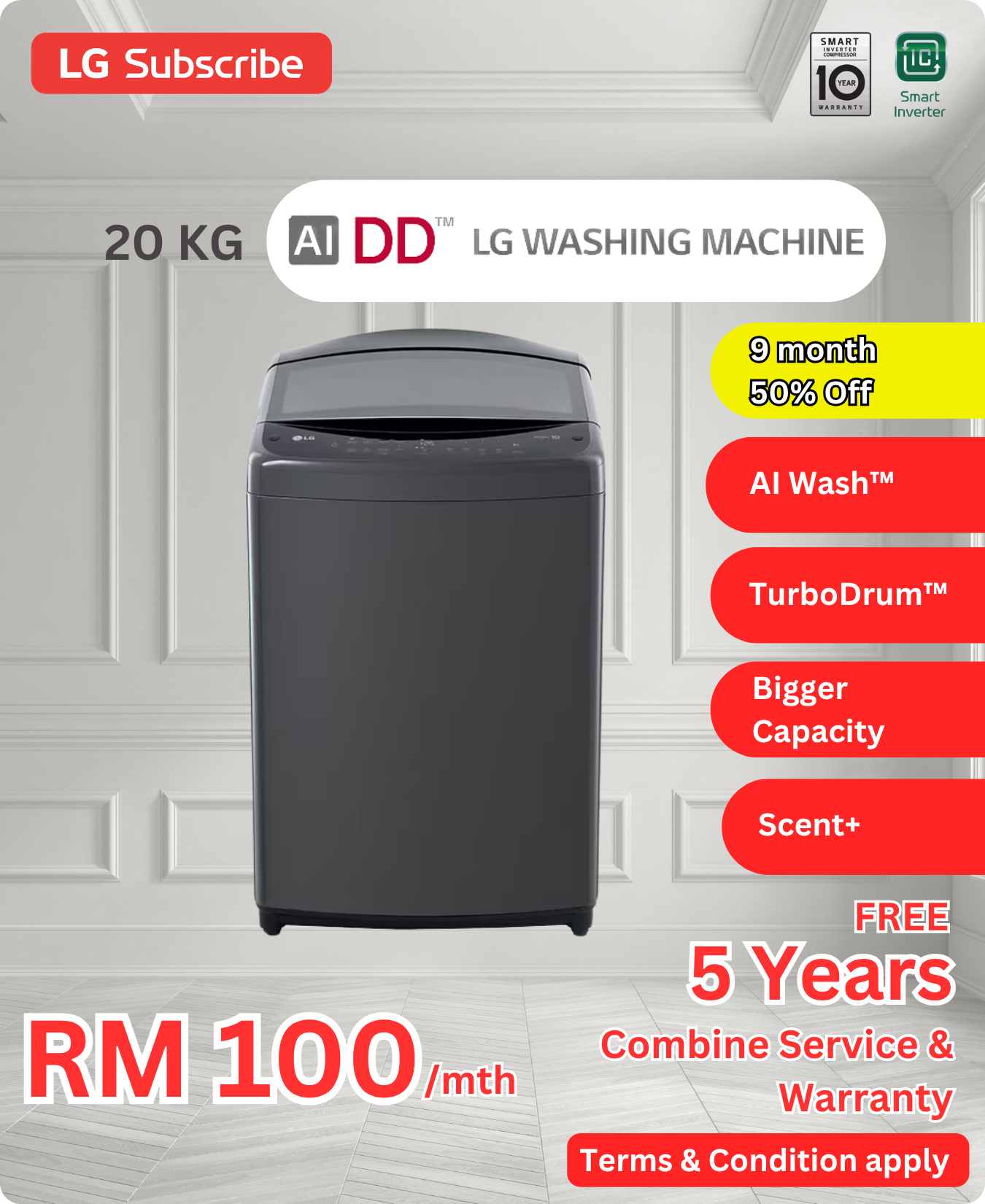 LG AI DD 20KG Top Load TV2520SV9KR