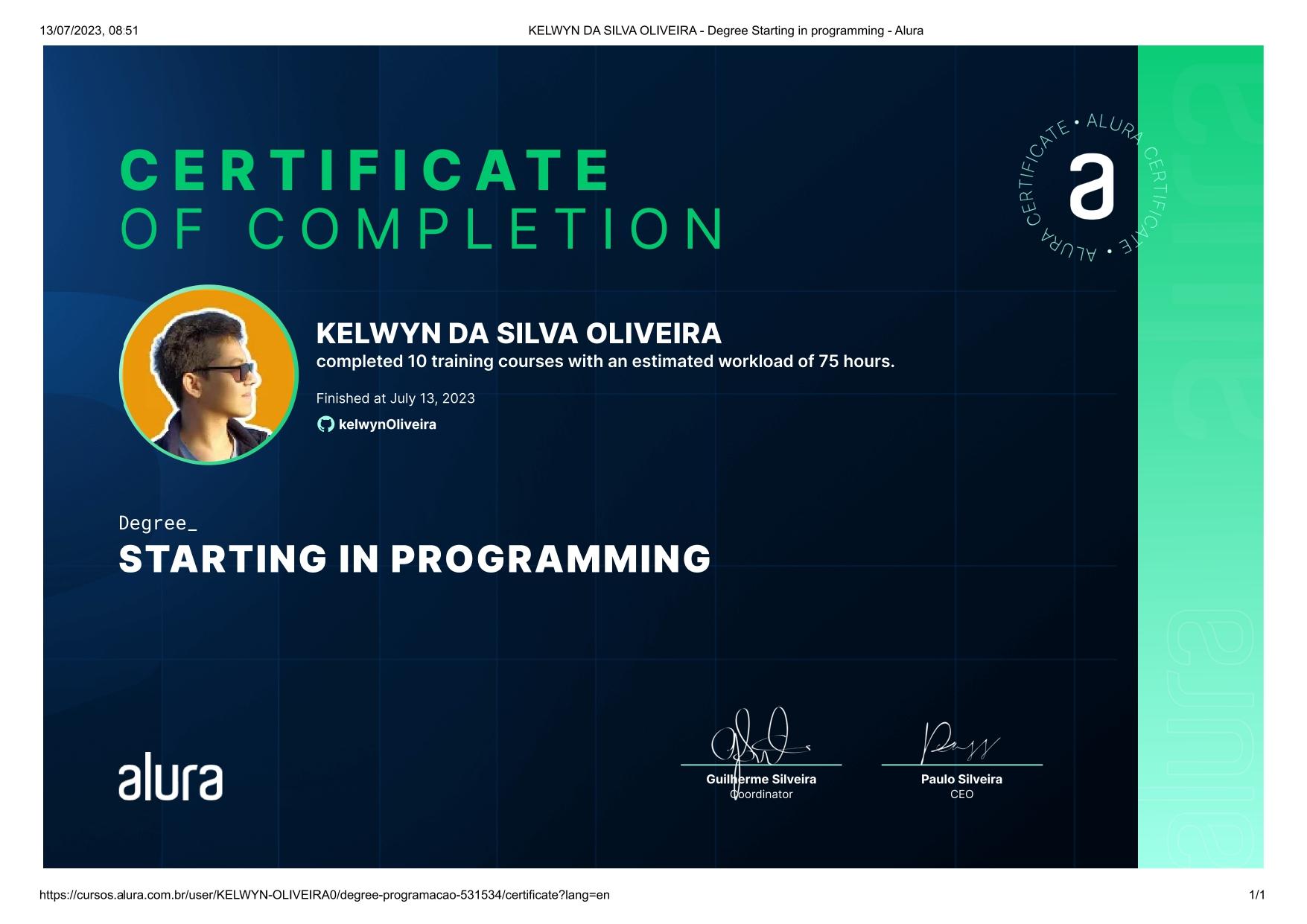 Starting in programming certificate