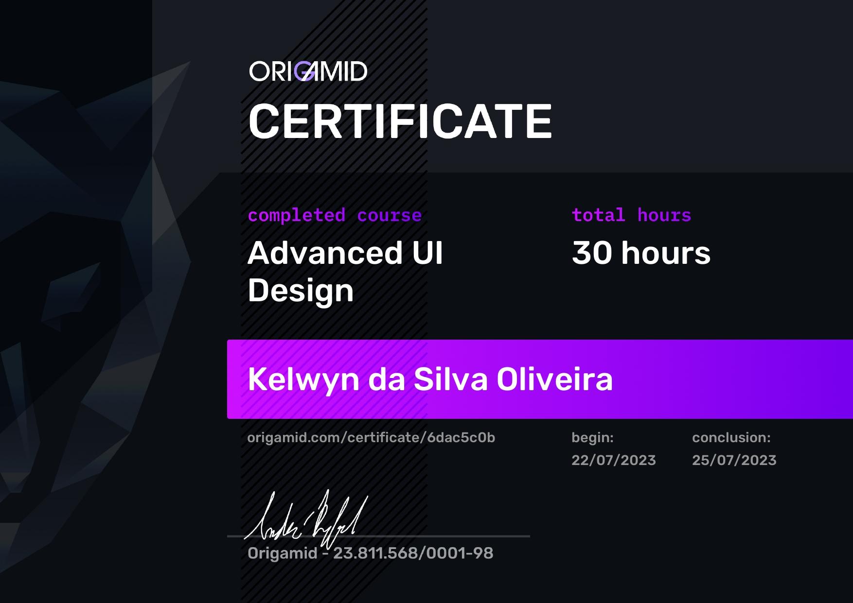 Course at Origamid in Advanced UI Design certificate.