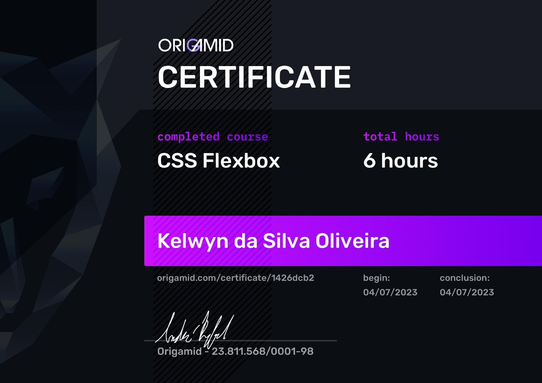 Course at Origamid in CSS Flexbox certificate.