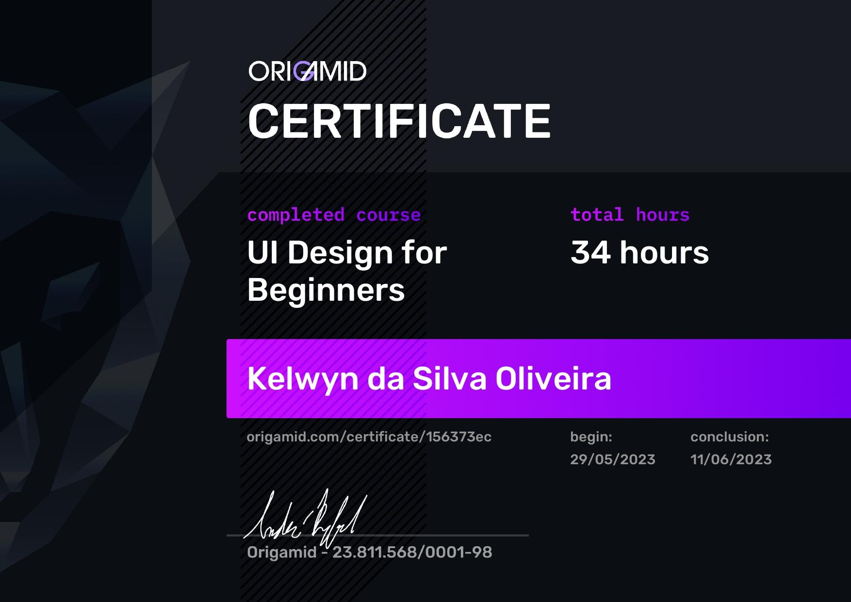 Course at Origamid in UI design for beginners certificate.