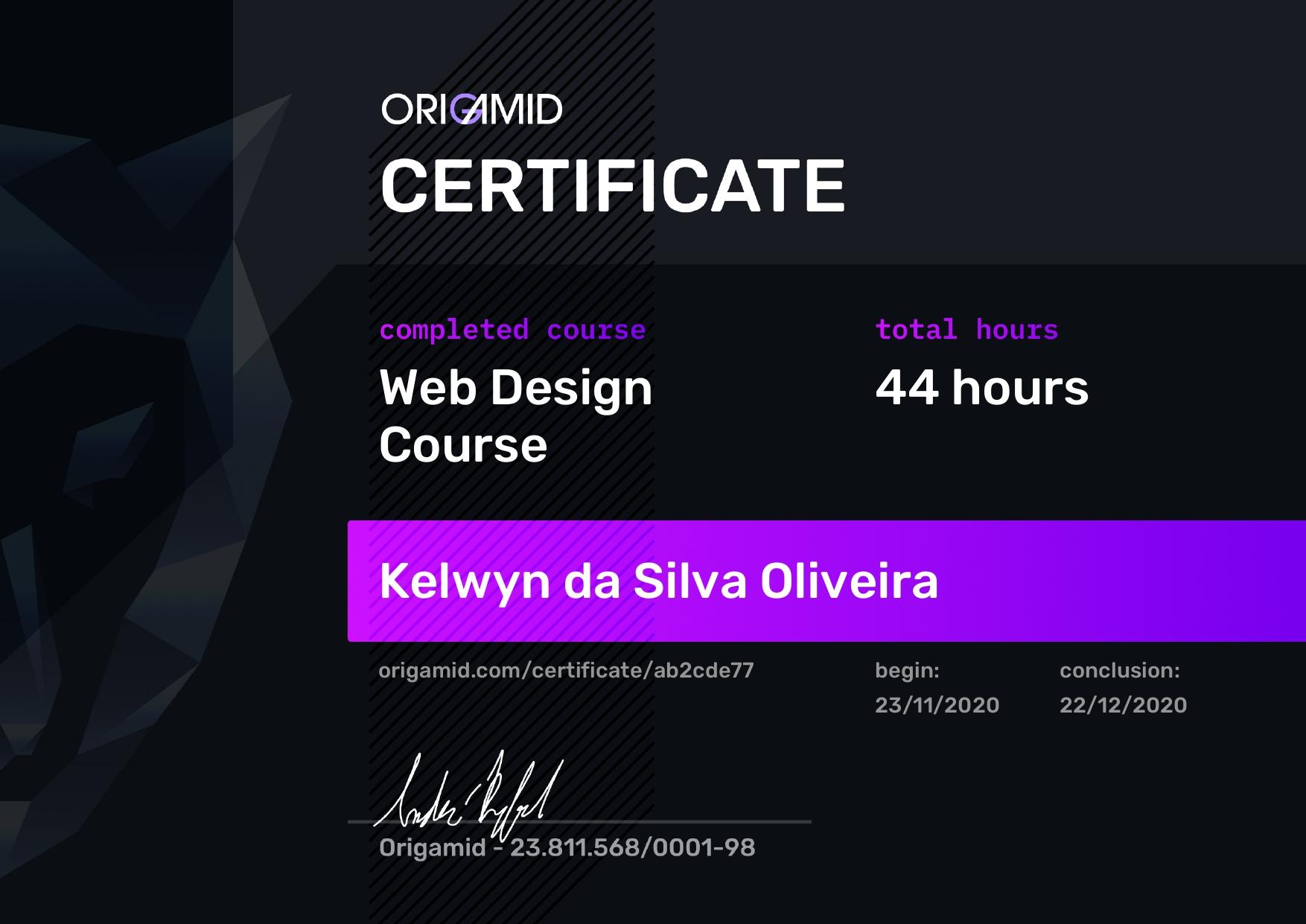 Course at Origamid in WEB design certificate.