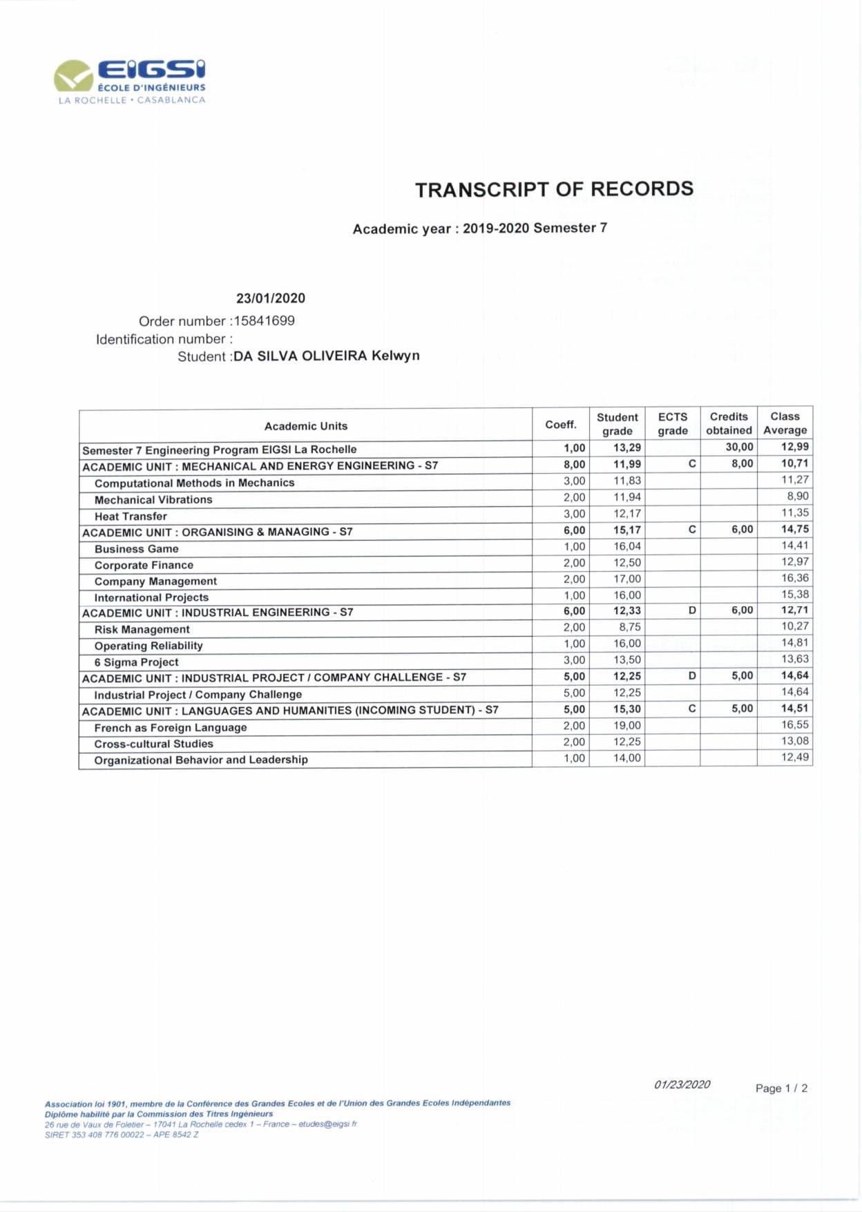 Bulletin of S7 at EIGSI - exchange in France