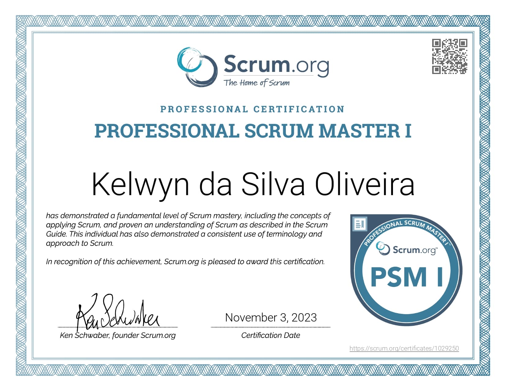 Certification in Professional SCRUM Master I.