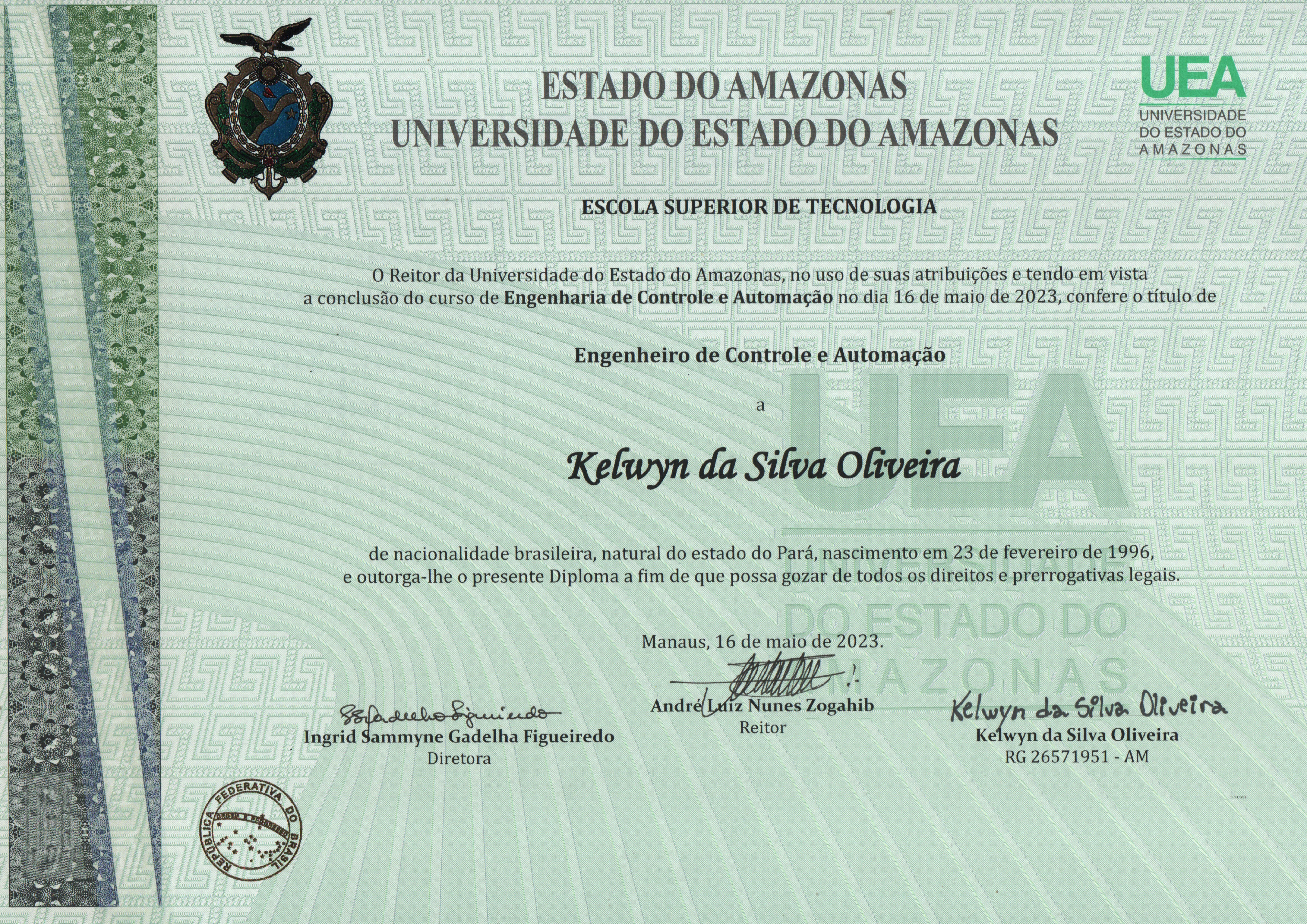 Diploma in Control and Automation Engineering.