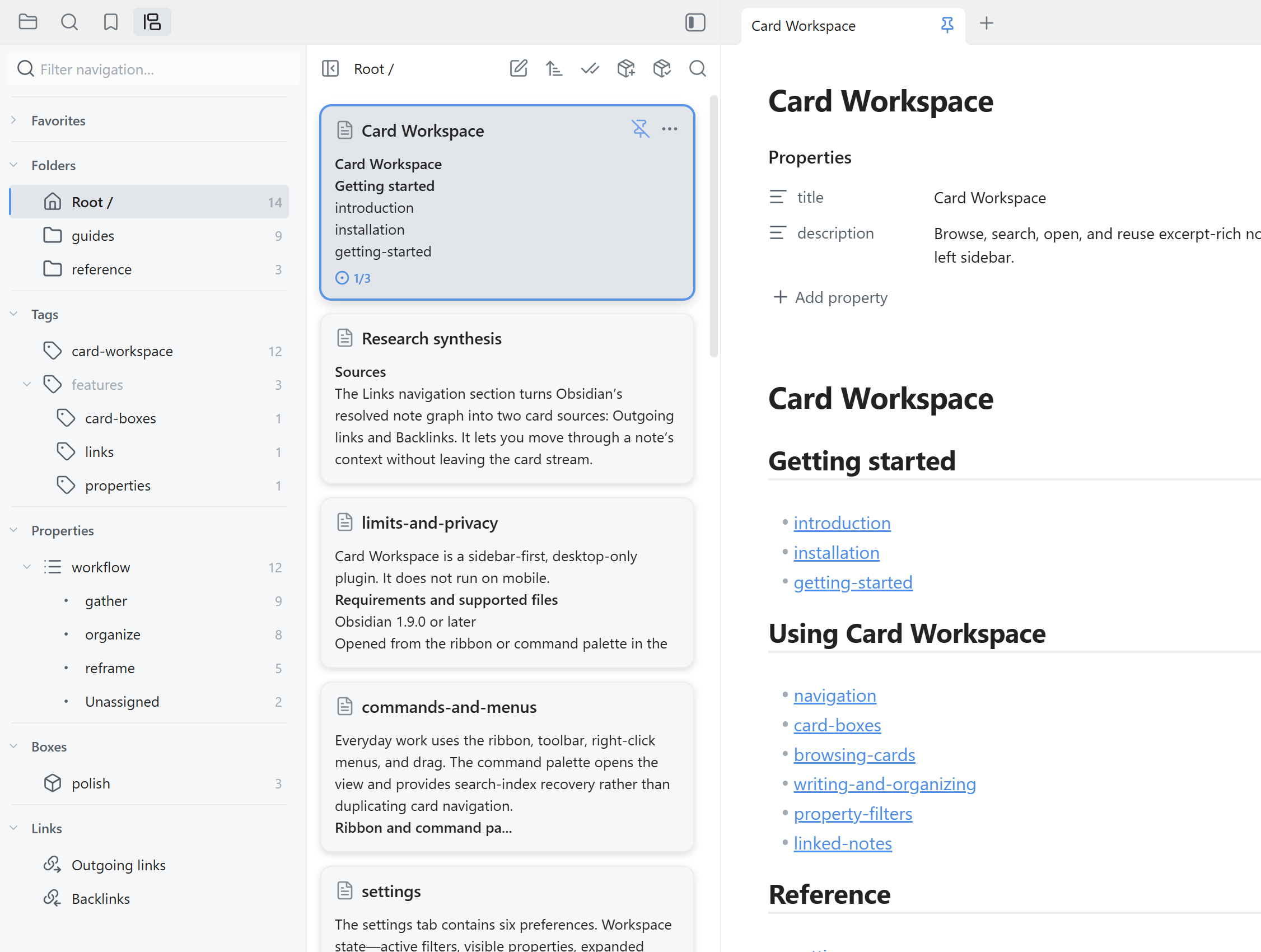 Card Workspace demo