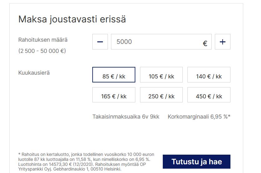 Screenshot of the OP Laskuri that the shortcode should output.