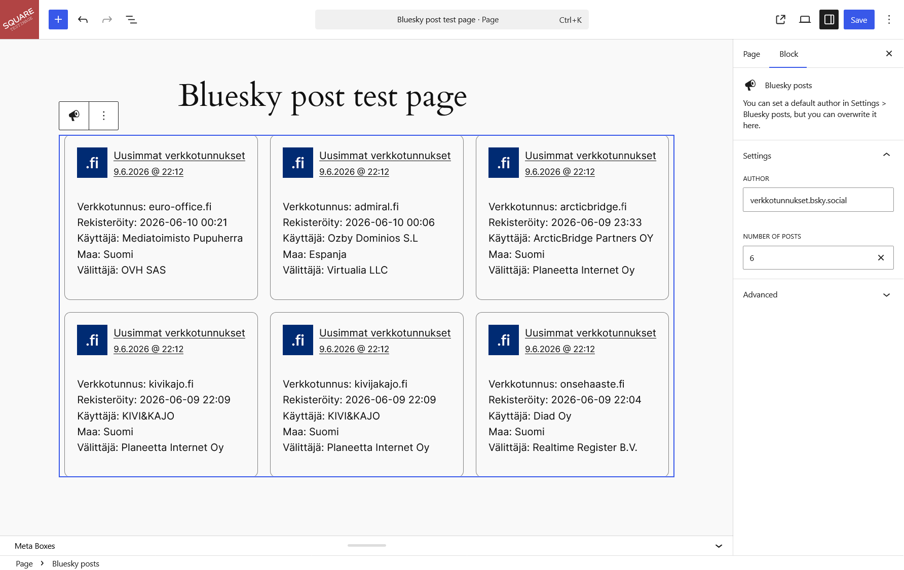 Screenshot of the content block and it´s sidebar.