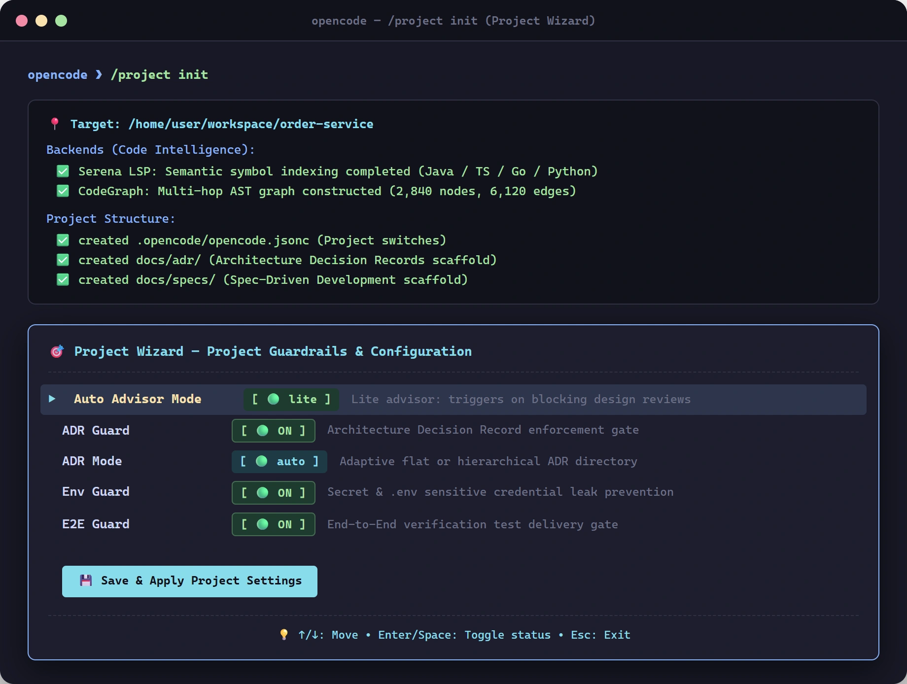 Project Wizard Interactive Dialog