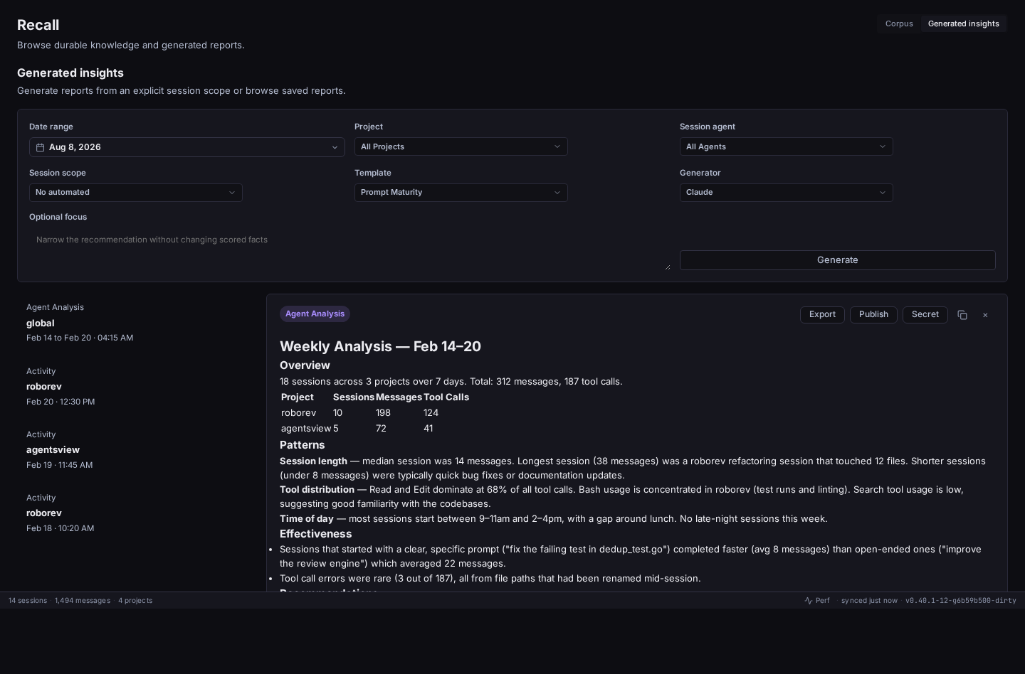 Recall Generated insights