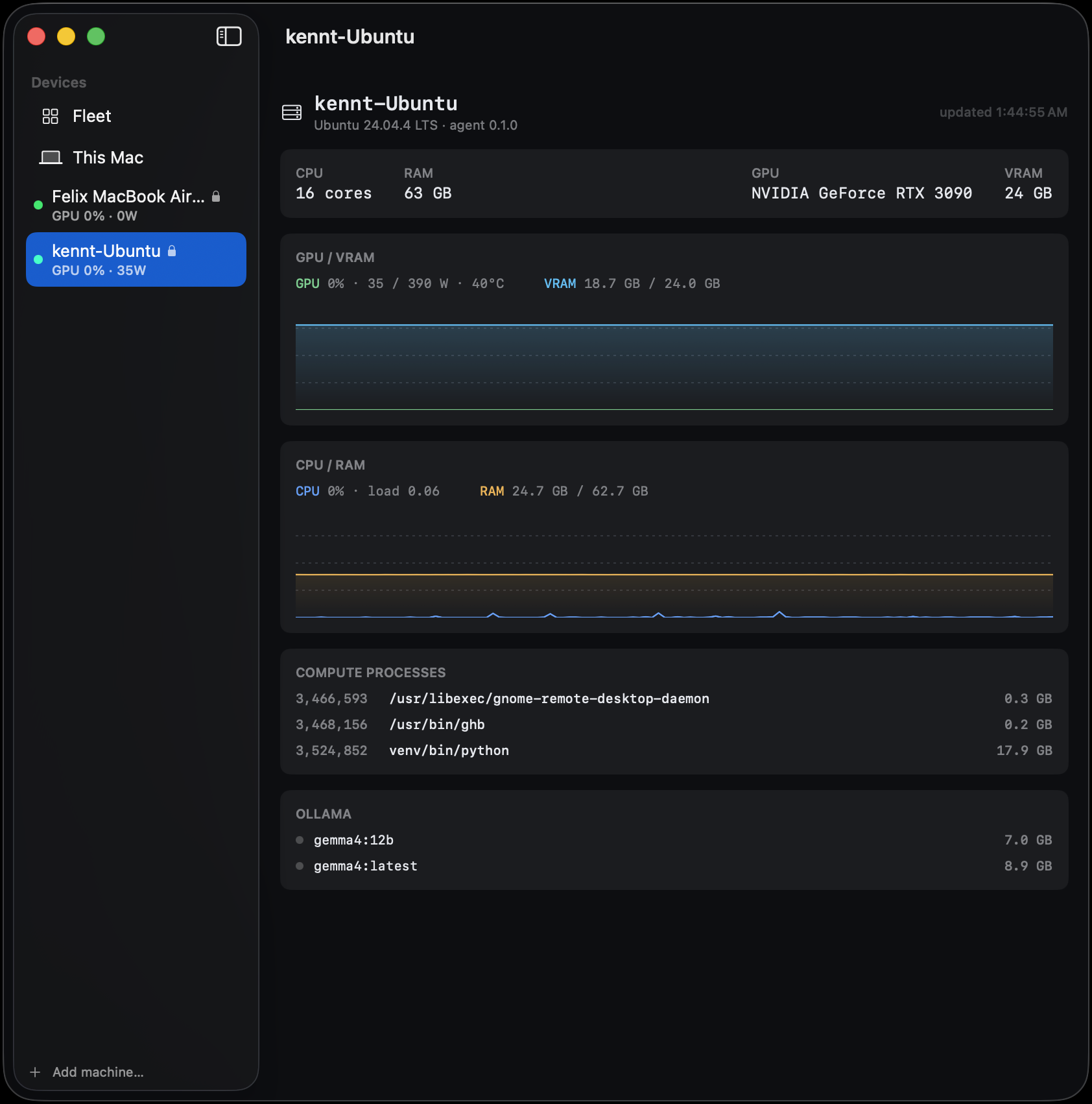 A Linux GPU box with VRAM holders and Ollama models