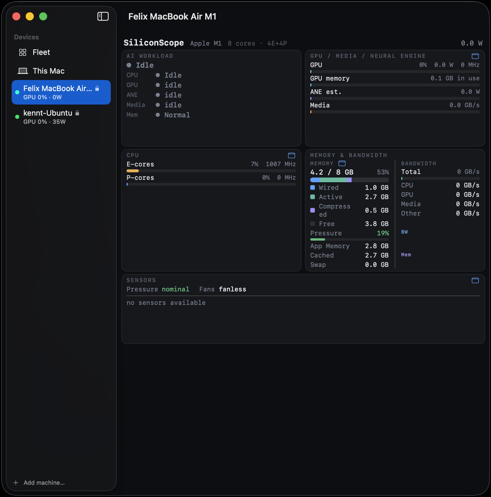 A remote Mac in the full local dashboard, ANE included