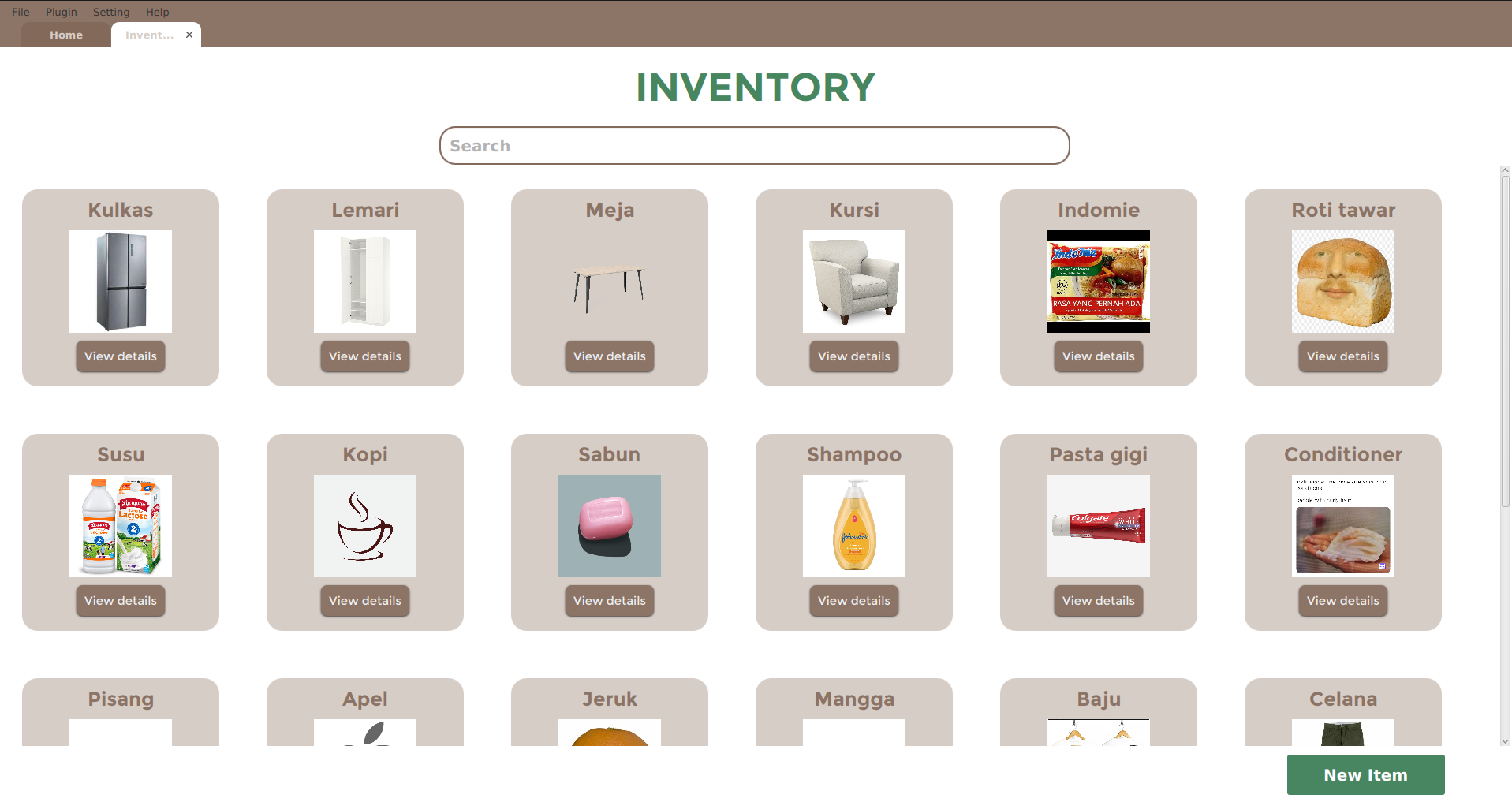 Inventory page