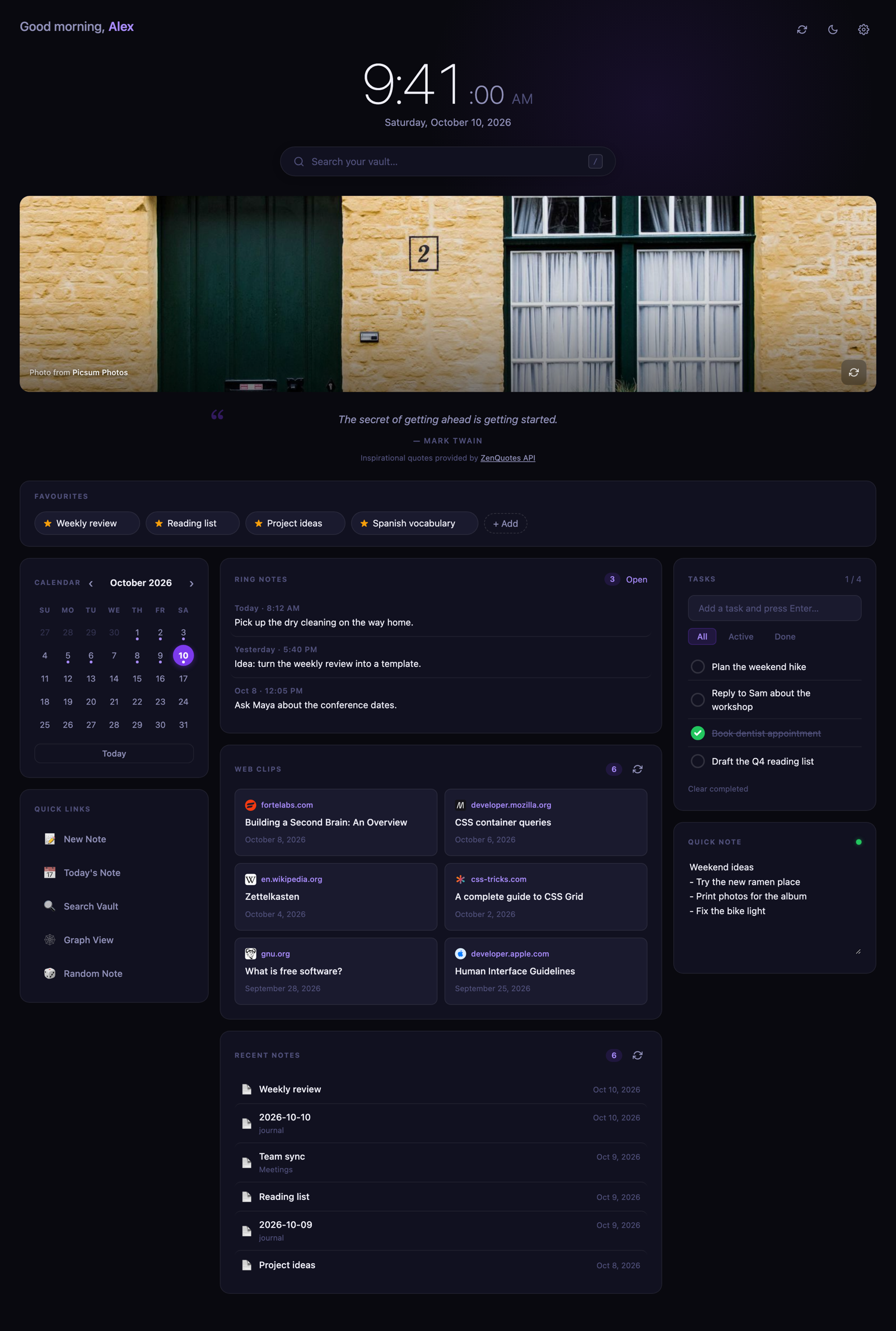 Genkan dashboard in the dark theme