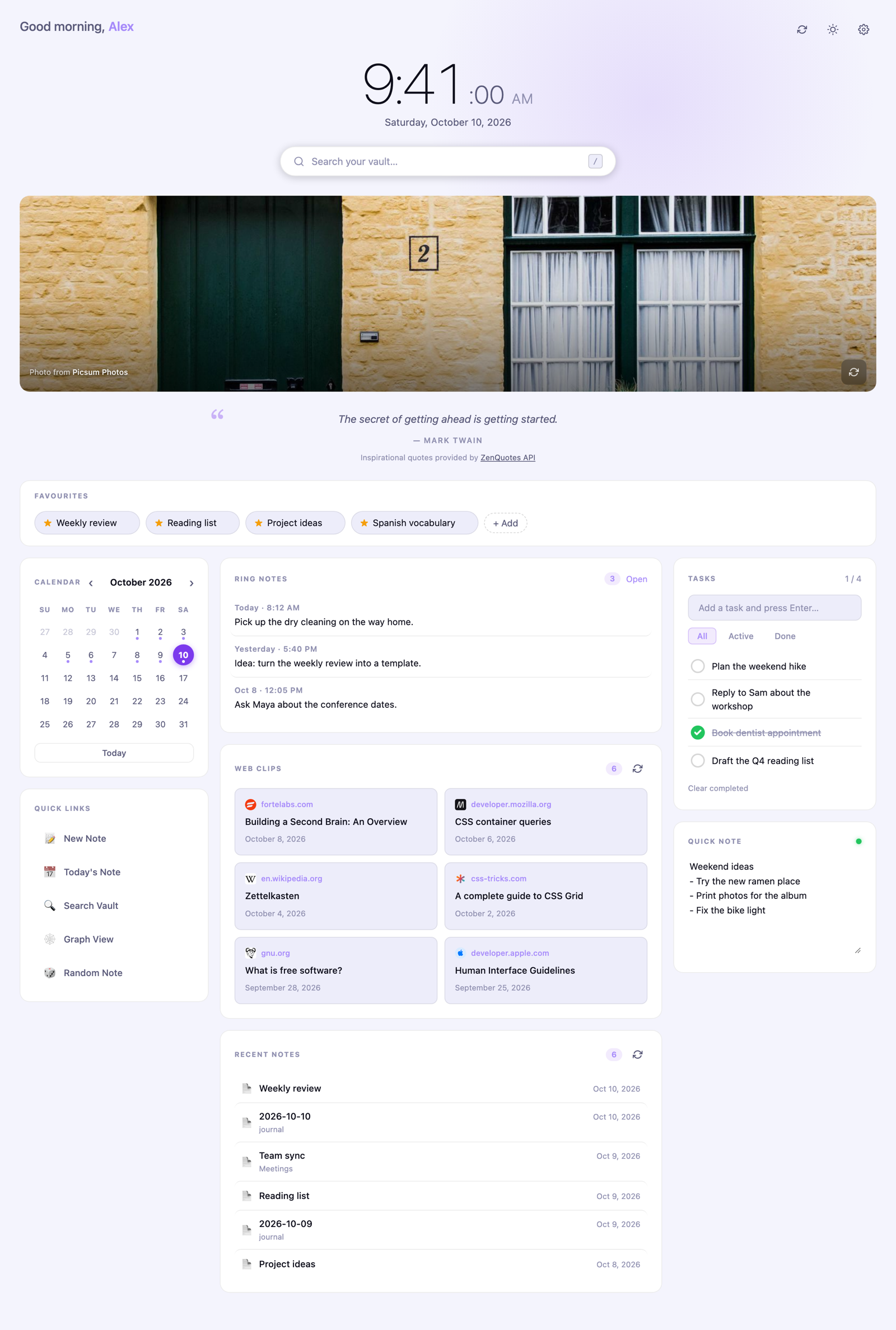 Genkan dashboard in the light theme