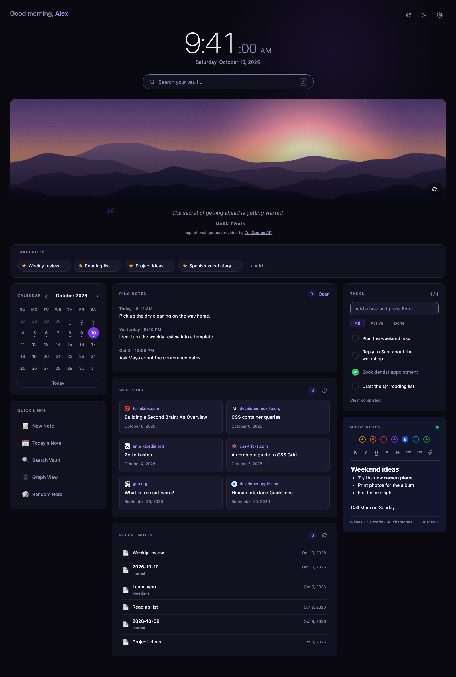 Genkan screenshot — Genkan dashboard in the dark theme