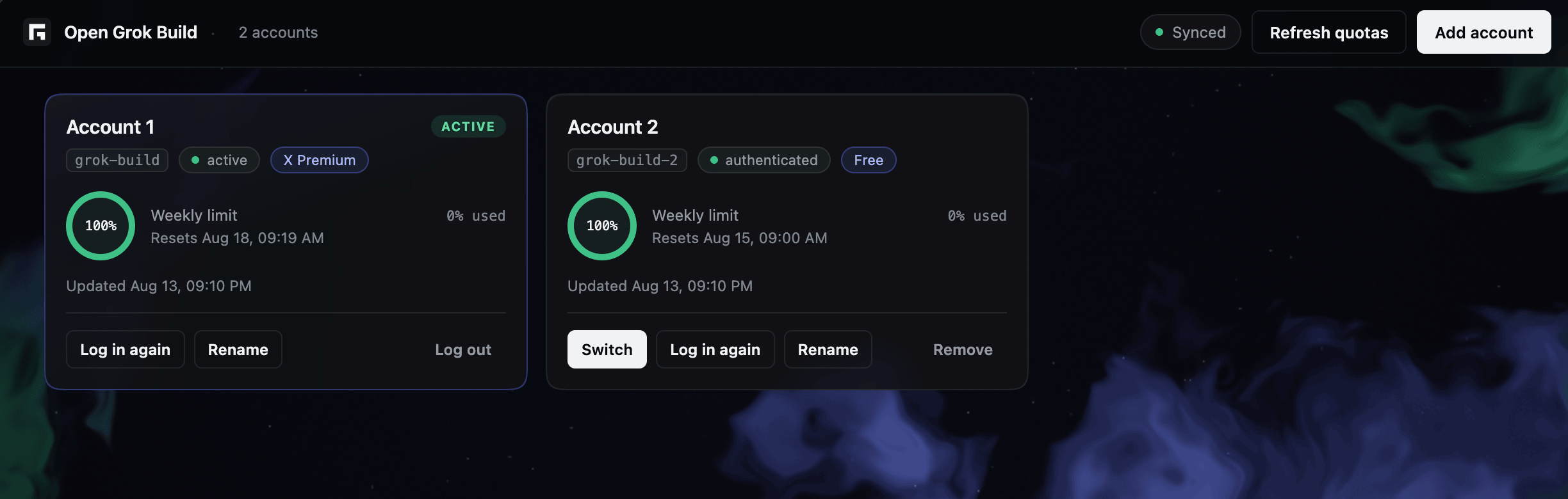 Open Grok Build account dashboard
