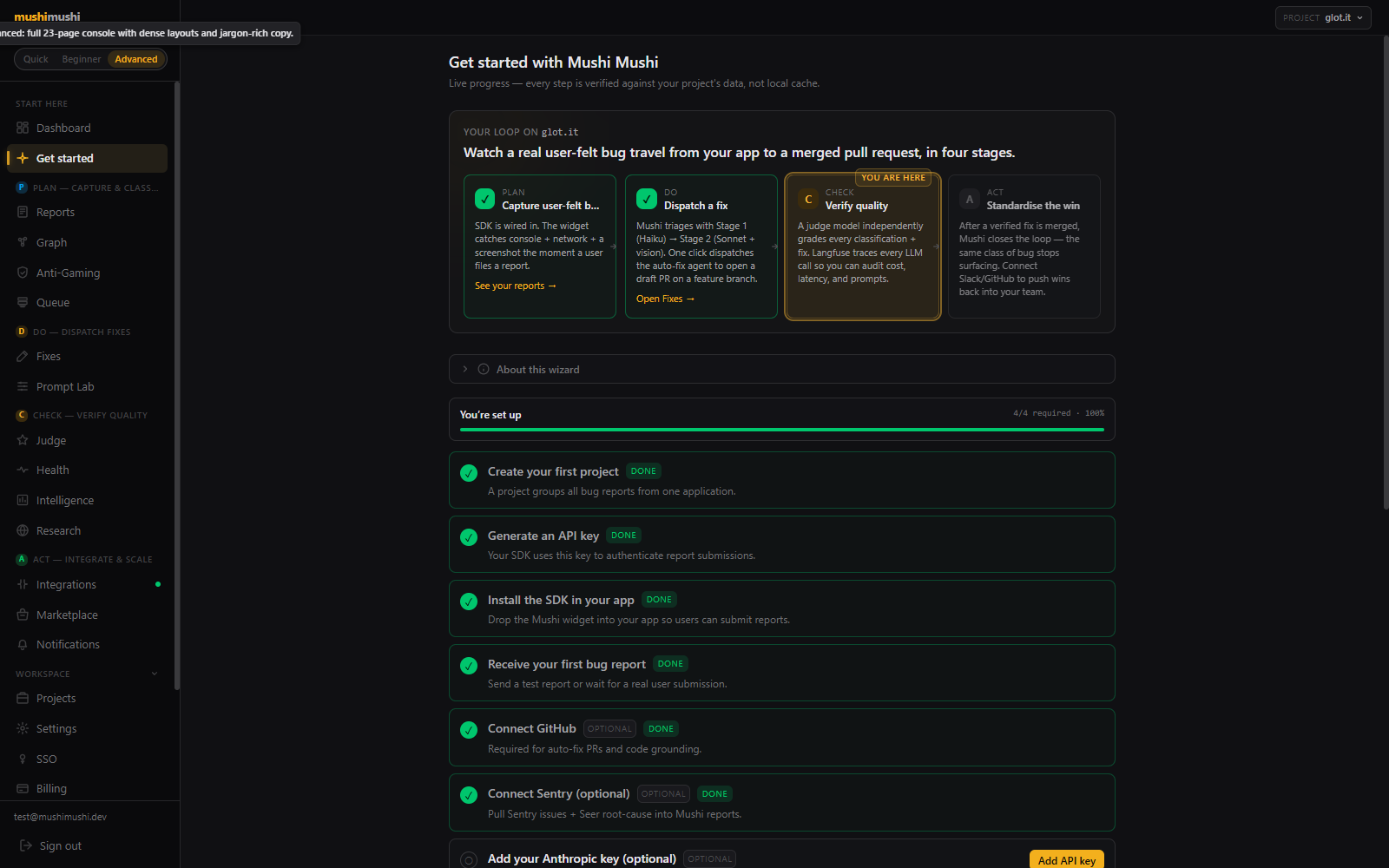 Plug-n-play onboarding wizard with PDCA storyboard.