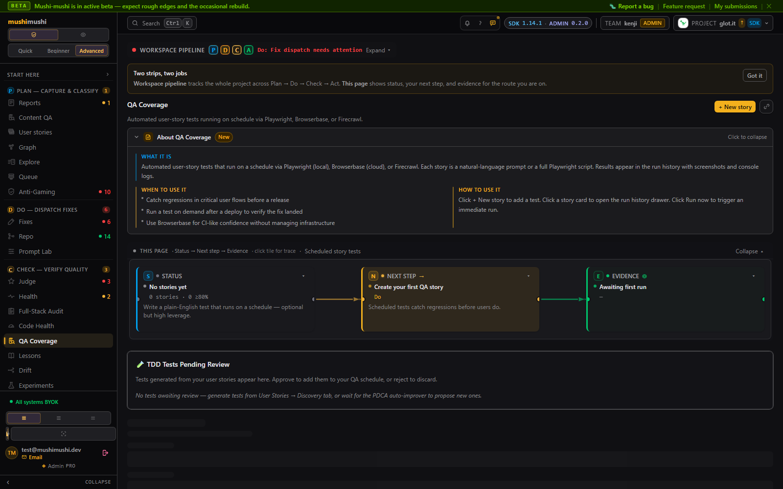 QA Coverage — scheduled user-story tests with Firecrawl / Browserbase / local Playwright providers.