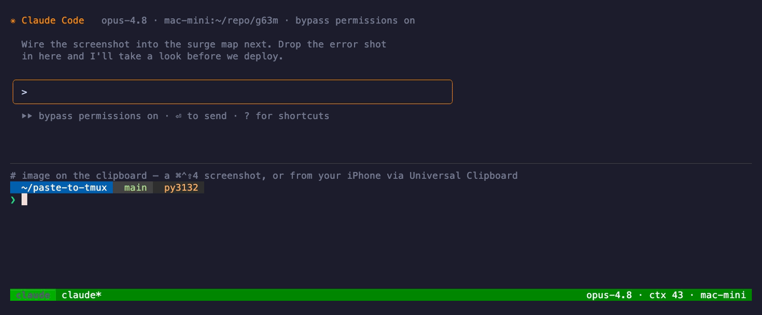 Paste a screenshot — or an image from your iPhone via Universal Clipboard — into the remote agent