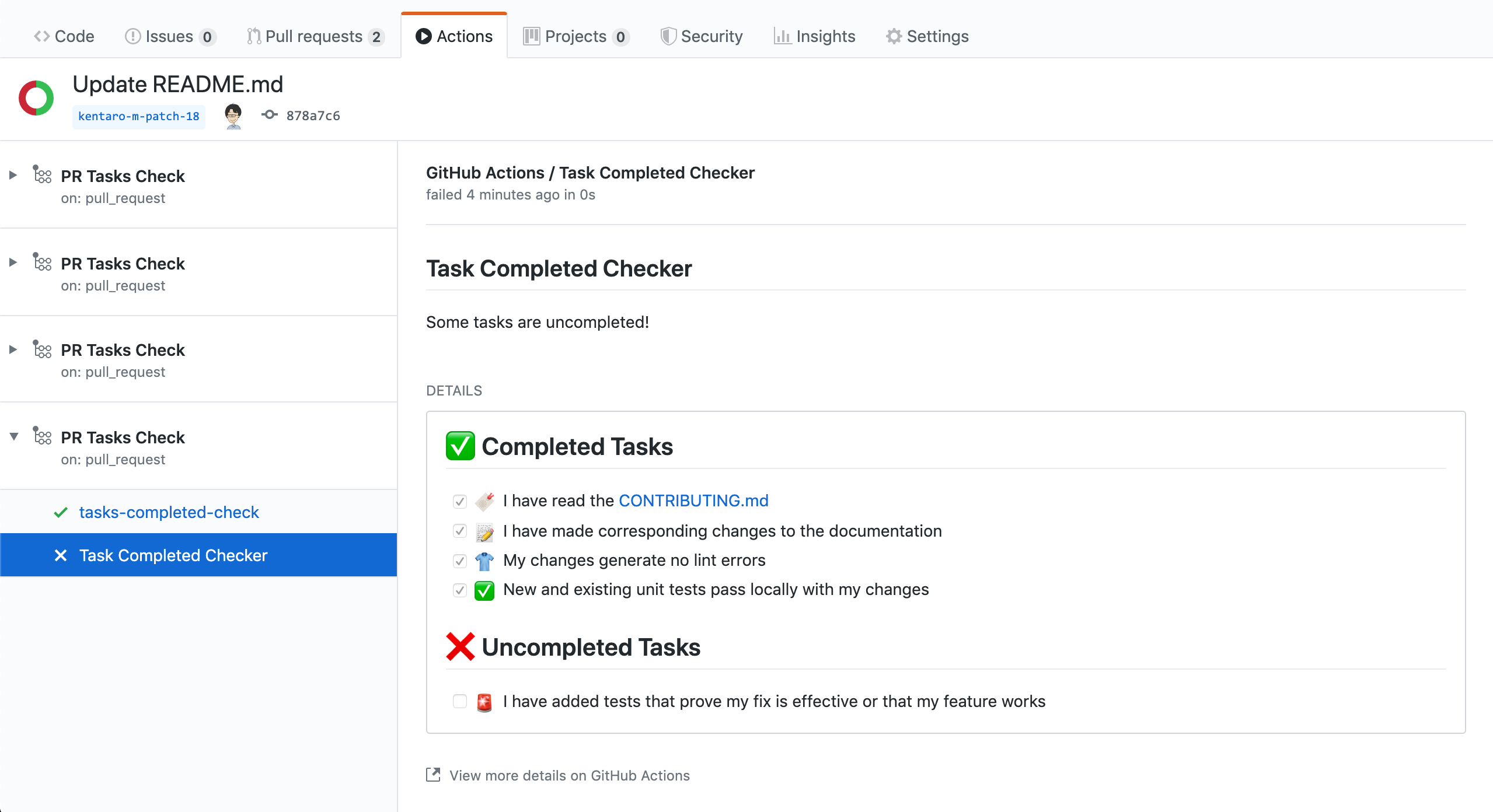 Check a list of completed/uncompleted tasks