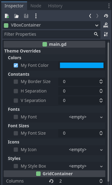Custom theme overrides screenshot