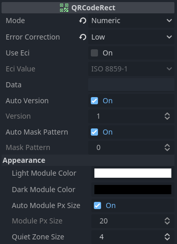 QRCodeRect node inspector screenshot