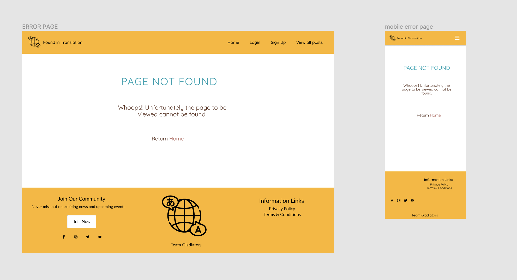 Wireframe for 404 error