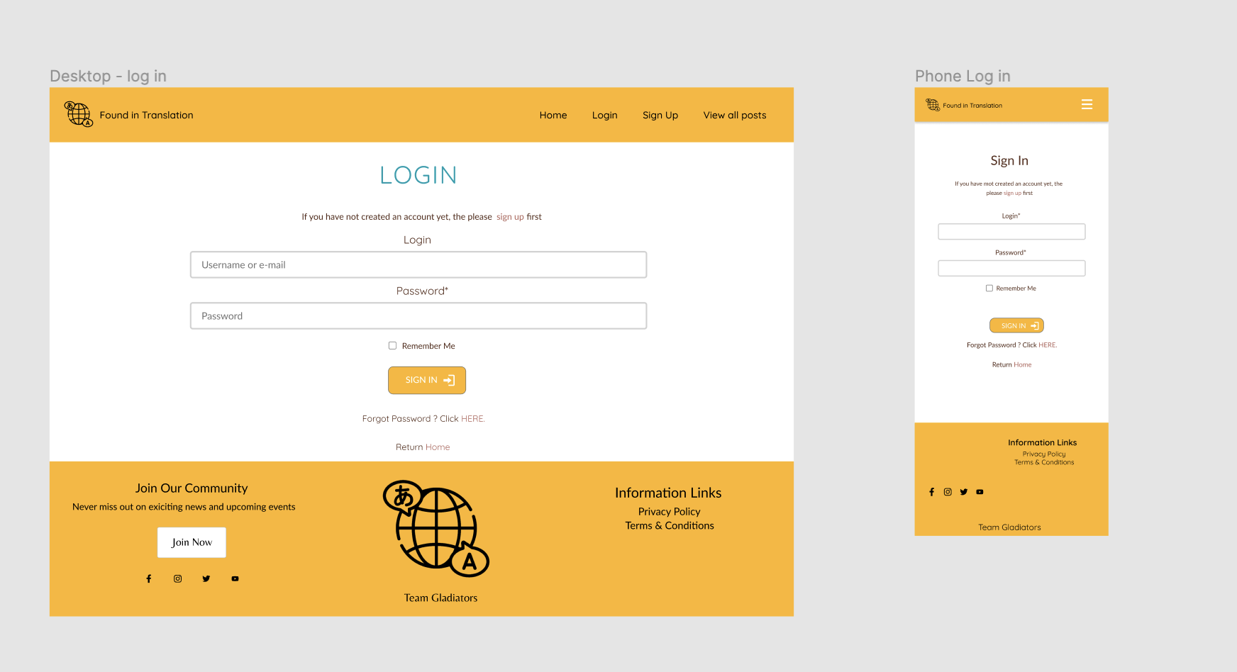 Wireframe for Login page 