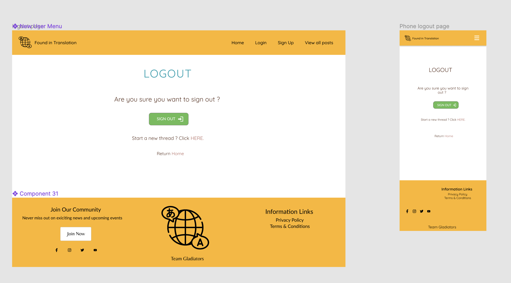 Wireframe for Log Out page 